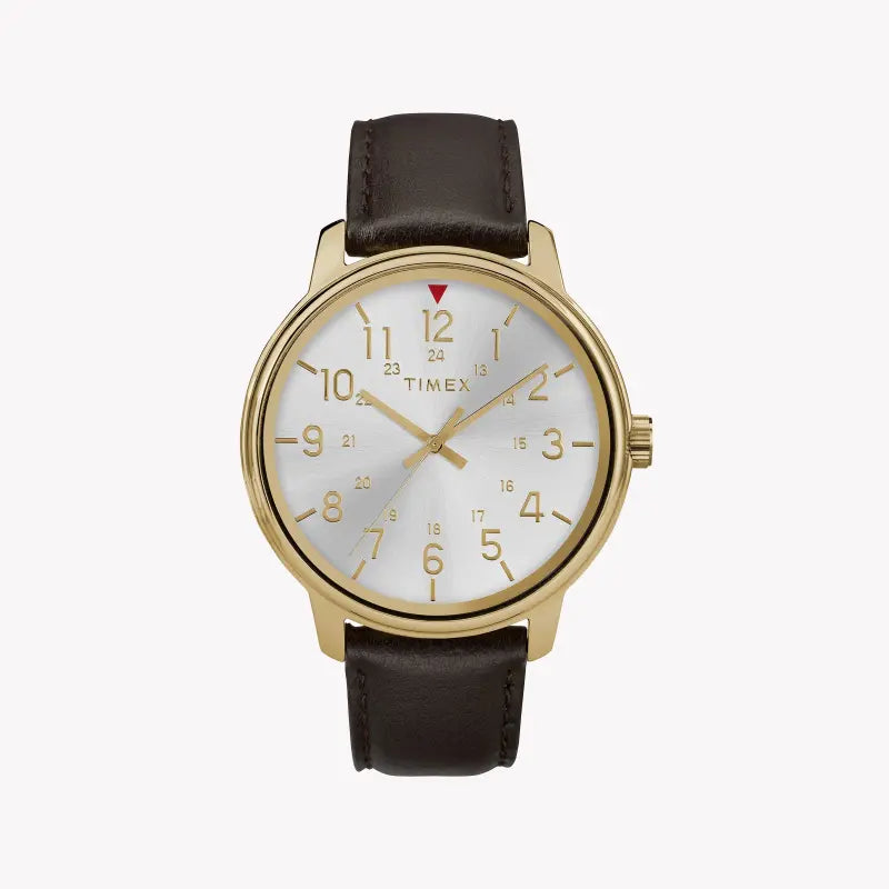 Timex Men's Brown Leather Watch, Silver Dial | TW2R85600-0